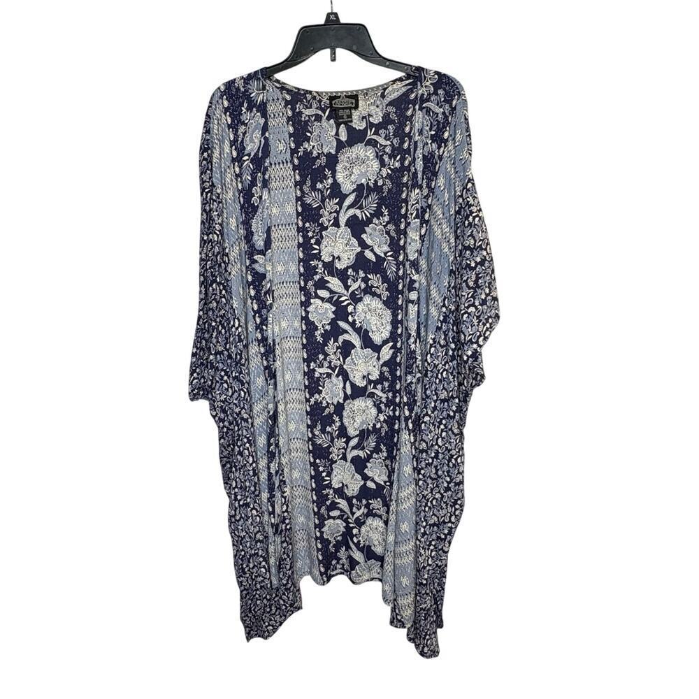 Angie Blue Boho Paisley Botanical Longline Flowy Oversized Duster Kimono Small